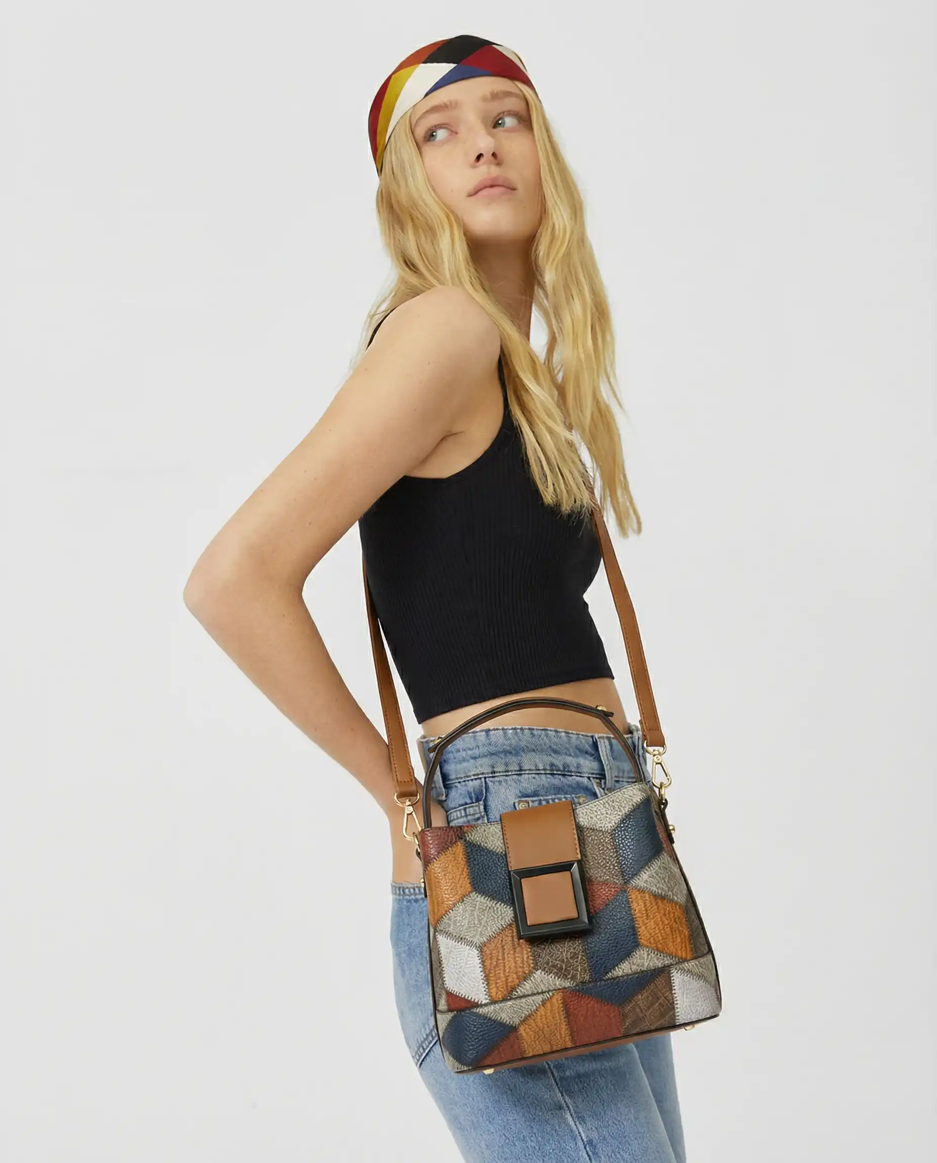 bolso patchwork color block bolsa casual modelo mexicana