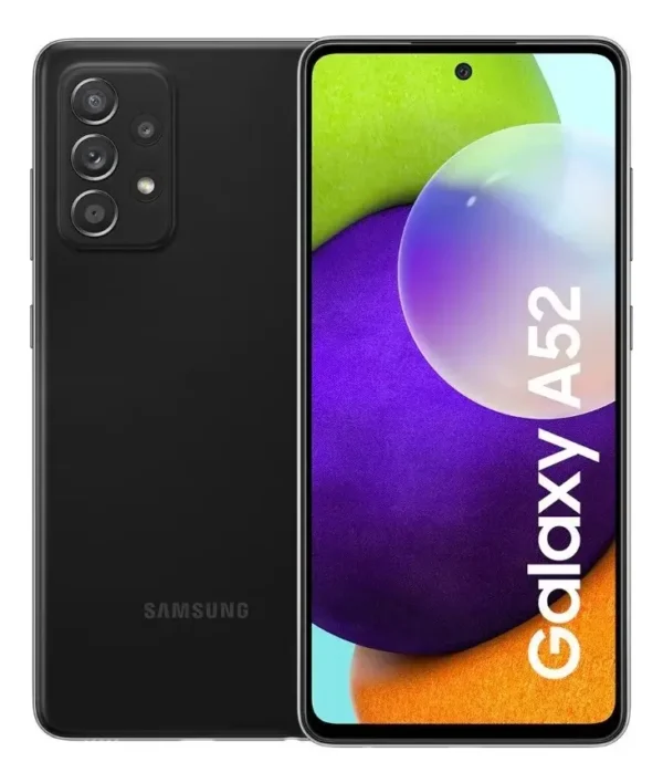 Samsung Galaxy A52 reacondicionado 128GB negro, smartphone con pantalla AMOLED 6.5", 6GB RAM, cámara cuádruple 64MP excelente estado