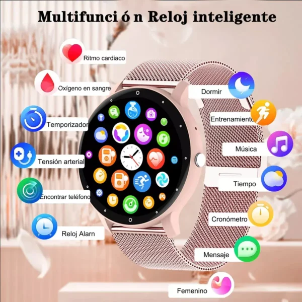 Reloj Inteligente Mujer Elegante Rosa | Smartwatch con Llamadas y Salud