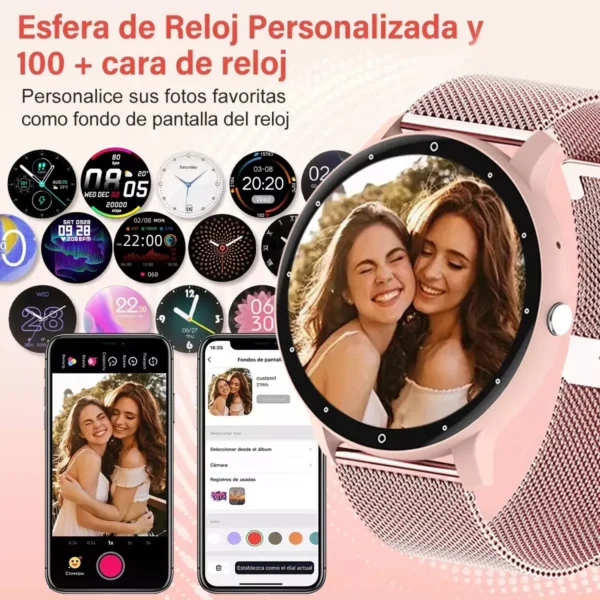 Reloj Inteligente Mujer Elegante Rosa | Smartwatch con Llamadas y Salud