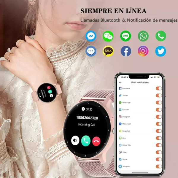 Reloj Inteligente Mujer Elegante Rosa | Smartwatch con Llamadas y Salud