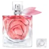 Alt text: "Frasco rosa la vie est belle rose lancome 50ml con pétalos, perfume floral femenino elegante y duradero