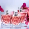 Frasco rosa la vie est belle rose lancome 50ml con pétalos, perfume floral femenino elegante y duradero