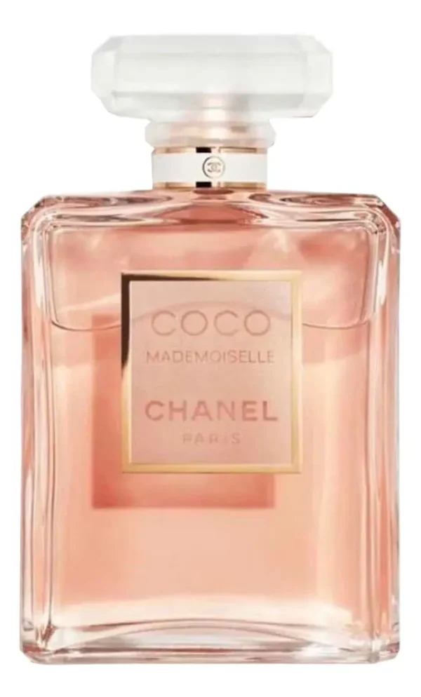 Botella de perfume Coco Mademoiselle Chanel 100ml Eau de Parfum, fragancia cítrica y amaderada para mujer que proyecta libertad y sofisticación.