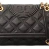 Bolso Tory Burch Fleming negro cuero acolchado con cadena dorada