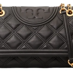 Bolso Tory Burch Fleming negro cuero acolchado con cadena dorada