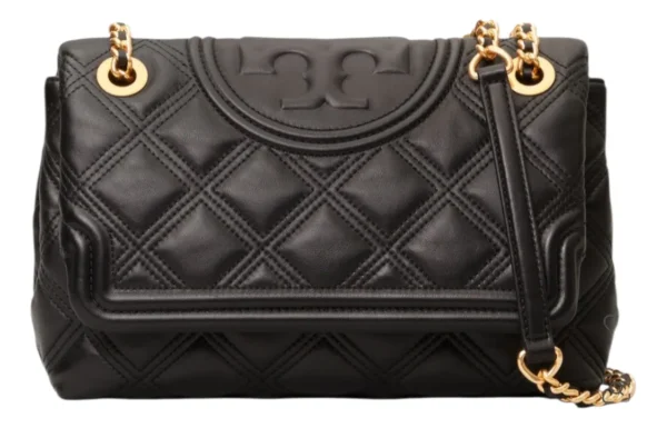 Bolso Tory Burch Fleming negro cuero acolchado con cadena dorada