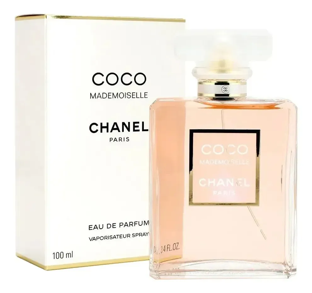 Botella de perfume Coco Mademoiselle Chanel 100ml Eau de Parfum, fragancia cítrica y amaderada para mujer que proyecta libertad y sofisticación.