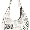 Bolsa hobo Nicole Lee blanca con diseño geométrico corte láser