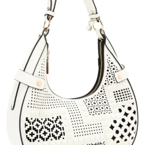 Bolsa hobo Nicole Lee blanca con diseño geométrico corte láser