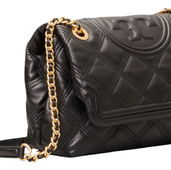 Bolso Tory Burch Fleming negro cuero acolchado con cadena dorada