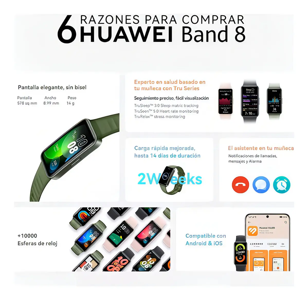 Smartwatch Huawei Band 8 color verde pantalla AMOLED 1.47 pulgadas correa silicona