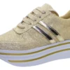 Tenis De Plataforma Alta Para Dama Glitter Dorados Brillos