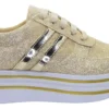 Tenis De Plataforma Alta Para Dama Glitter Dorados Brillos