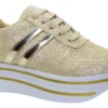 Tenis De Plataforma Alta Para Dama Glitter Dorados Brillos