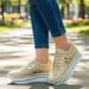Tenis De Plataforma Alta Para Dama Glitter Dorados Brillos