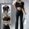 Conjunto Deportivo 3 Pcs | Leggins + Crop Top + Abrigo Conjunto Deportivo 3 Pcs | Leggins + Crop Top + Abrigo