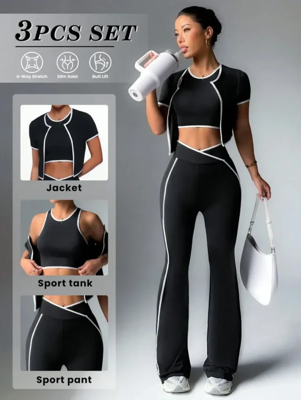 Conjunto Deportivo 3 Pcs | Leggins + Crop Top + Abrigo