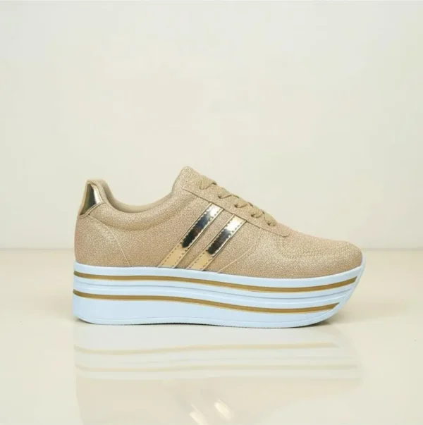 Tenis De Plataforma Alta Para Dama Glitter Dorados Brillos Tenis De Plataforma Alta Para Dama Glitter Dorados Brillos